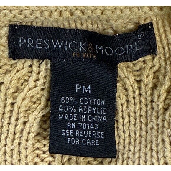 Preswick Moore Mustard Yellow Cable Knit Sweater Fisherman Preppy Old Money PM - Picture 5 of 8